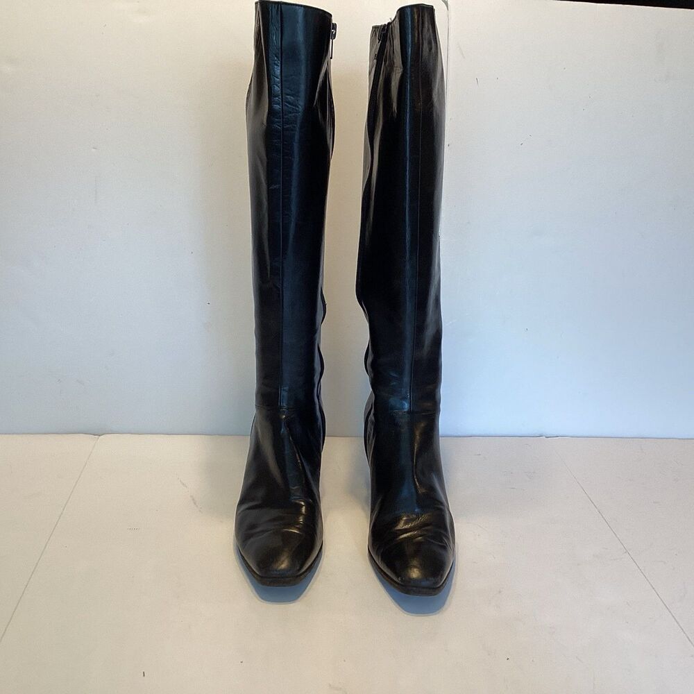 Salvatore Ferragamo Black Leather Knee-High Heeled Boots